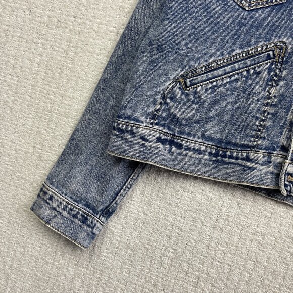 Y2K Wrangler Blue Denim Jean Jacket Women’s XL Trucker Distressed Pockets - Picture 6 of 14